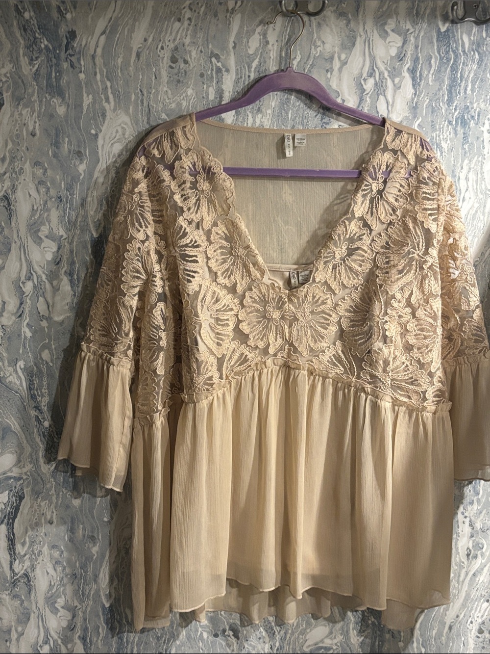 Cato Beige Lace Peasant Blouse